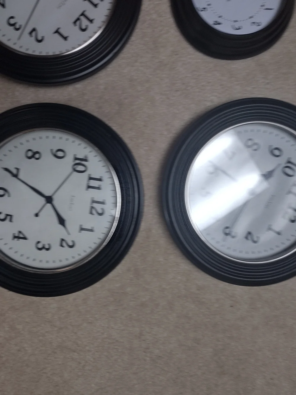 Lot of 4  Used Black Wall Clock 11.5
